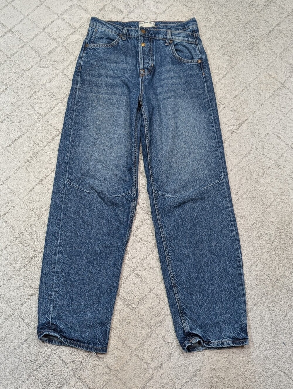 Free People Jeans Womens 25 Blue Crossroads Mid Rise Straight Boyfriend Baggy
